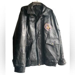 Vintage US Military Patchwork Leather Black Bomber Jacket Department of The Army